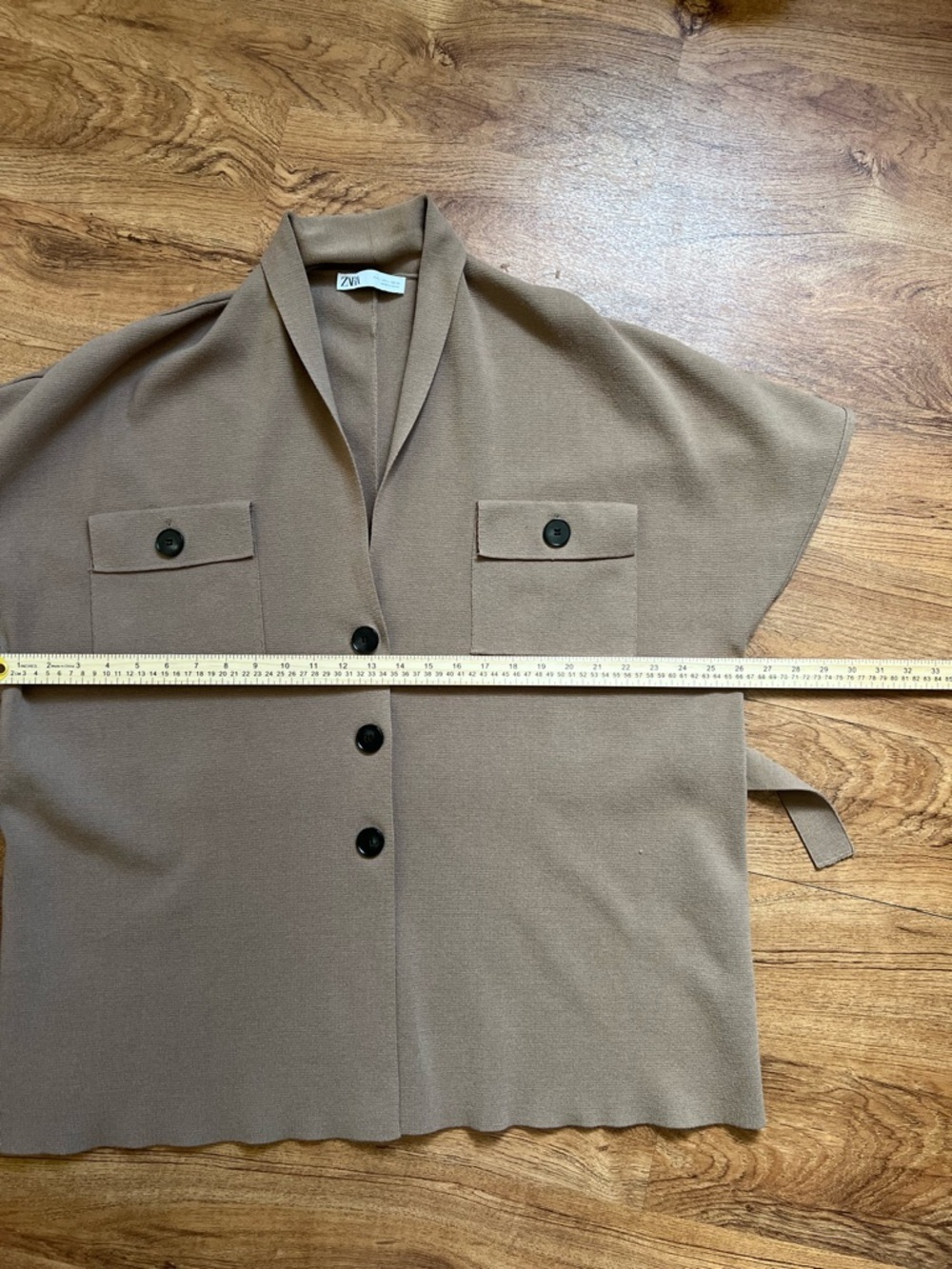 Zara Belted Knit Cardigan L Brown Taupe Minimalist Capsule Layering - Picture 9 of 11